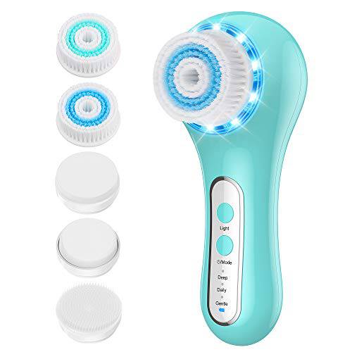 Facial Cleansing Brush, Rechargeable Face Brush with 5 Brush Heads, Misiki IPX7 Waterproof Face Scrubber with 3 Speed Modes for Cleansing, Exfoliating, Massaging, and Removing Blackhead