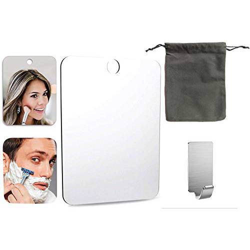 XoYo-Large Fogless Shower Mirror, Includes 1 Adhesive Hooks, Anit-Fog Shower Mirror, Shower Makeup Shave Mirror, Frameless Shower Mirror, Wall Hanging Mirror (Small)