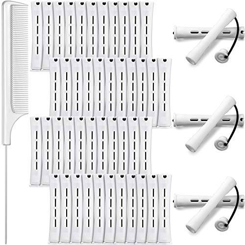 48 Pieces Hair Perm Rods Cold Wave Rods Plastic Perming Rods Curlers Hair Rollers with Steel Pintail Comb Rat Tail Comb for Hairdressing Styling Tools (White,0.63 Inch/ 1.6 cm)