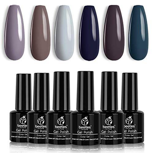 Beetles Gel Nail Polish Set - City in Snow Collection Light Blue Brown Neutral Mauve Color Perfect for Autumn and Winter Nail Art Manicure Kit Soak Off LED Gel Christmas Gel Set