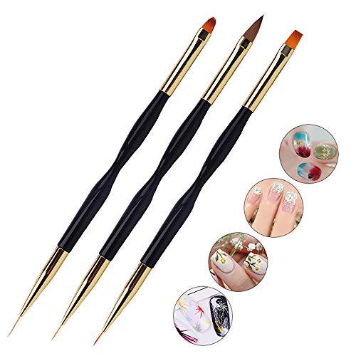 Double Ended Nail Art Brushes, Nail Design Painting Pen Art Point Drill Drawing Tools Set 3 PCS