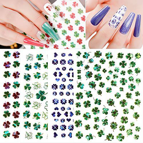 Shamrocks Nail Art Sticker Decals St. Patrick’s Day Nail Supplies Holographic Laser Clover Design Acrylic Nail Accessory Decal for Women DIY Decoration