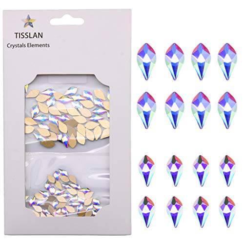 Tisslan 100pcs Flame Shape Design 2 Sizes FlatBack Glass Crystal Ab Rhinestones For 3D Nail Art Craft Mix Decoration Stone Gems(50pcs each Size)
