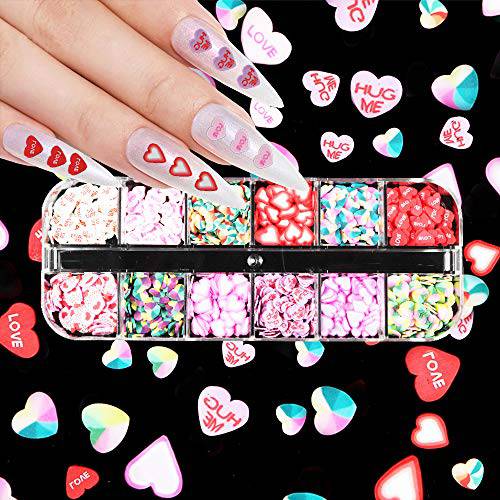 500 Pieces Valentine’s Day Heart Nail Romantic Stickers Decor Supplies 3D Valentine Nail Art Stickers Heart Type Decols Design for Women Charms Nail Decorations Accessories