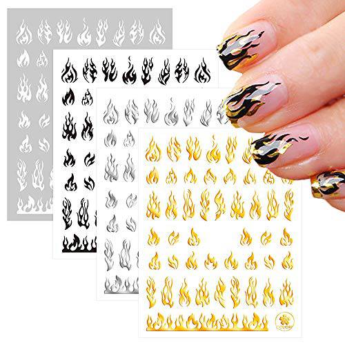 Flame Nail Art Stickers Decals 3D Self-Adhesive Flame Nail Sticker 4 Color Laser Flame Nail Designs Luxury Decoration DIY Nail Supplies for Women Girls Manicure Tips