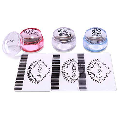 SHOPANTS 3PCS XL French Tip Nail Stamper Kit CLEAR Transparent Soft Stamper and Scraper Set Silicone Nail Art Printer Manicure Tool with lids