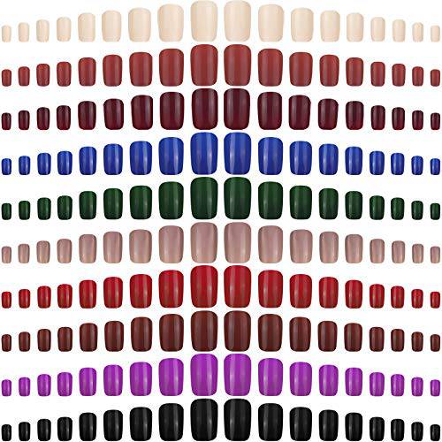 240 Pieces Square Press on Nails Medium False Nail Full Cover Artificial Fake Nail Colorful Acrylic Nail Tip Kit for Art Salon DIY (Deep Pattern)