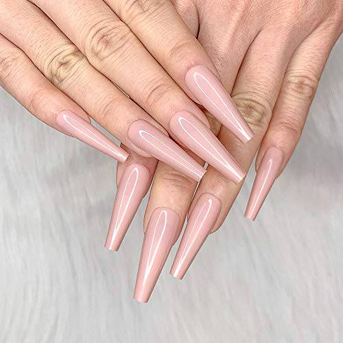 Artquee 24pcs Pure Color Ballerina Long Coffin Glossy Fake Nails Press on Nail False Tips Manicure for Women and Girls (CB-14)