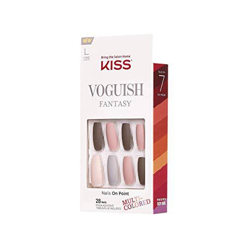 KISS Voguish Fantasy Ready-to-Wear Press-On / Glue-On Gel Nails, Style “Chillout”, Long Length Gel Nail Kit with 24 Adhesive Tabs, Gel Nail Glue, Manicure Stick, Mini File, and 28 Fake Nails