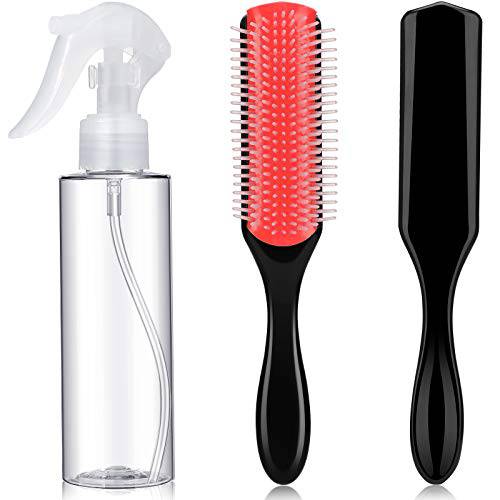Hair Spray Bottle and Styling Brush 9 Rows Hair Brush for Detangling Separating Blow-Styling, Fine Continuous Water Mister for Hair Styling, Cleaning, Plants, Misting and Skin Care (Black Handle)