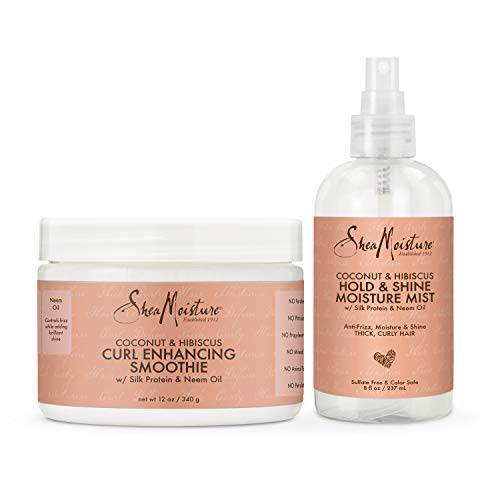 SheaMoisture Bundle Styling Cream Curly, Frizzy Hair Coconut & Hibiscus Curling Cream for Natural Hair 12oz, 8oz