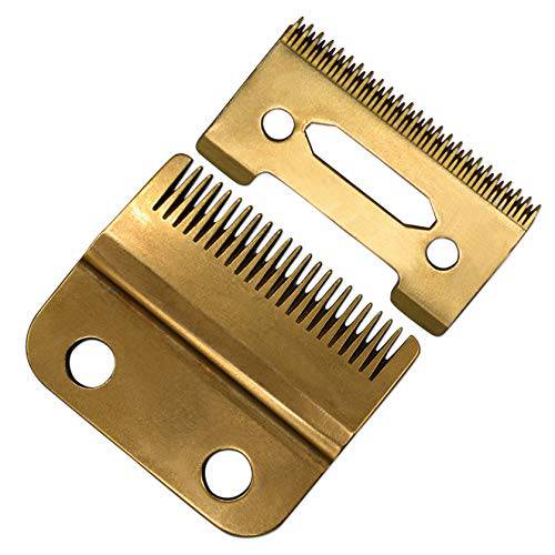 Professional 2-Hole Stagger Tooth Replacement Blades Set 2161, 1 Carbon Steel Fixed Blade, 1 Carbon Steel Moving Blade, Compatible with Wahl 5 Star Series Cordless Magic Clip Hair Clipper(Gold)