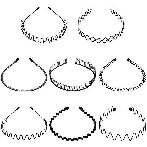 WILLBOND 8 Pieces Metal Headbands Unisex Hair Bands Black Wavy Spring Headband Non-Slip Metal Hair Hoop for Women Men Sports Hair Accessories
