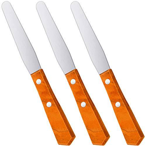 3 Pieces Stainless Steel Wax Spatulas Straight Metal Spatulas Applicator Sticks Stainless Steel Body Waxing Sticks with Wooden Handle for Body Hair Eyebrow Hair Removal