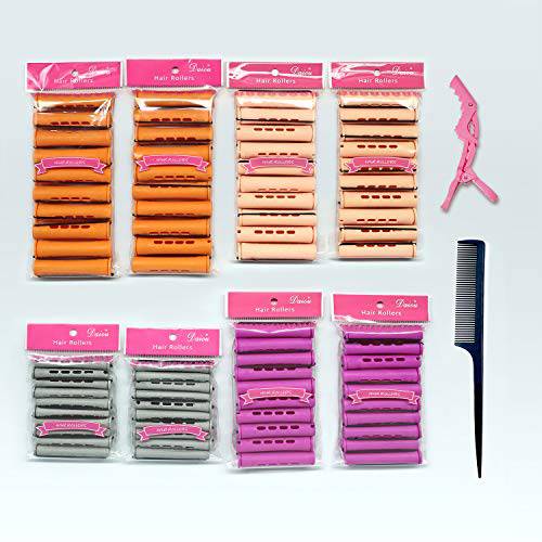 80 Pieces Hair Perm Rods Short Cold Wave Rods Plastic Perming Rods Hair Curling Rollers Curlers with Tail Comb & HairClips for Hairdressing Styling(Orange,Beige,Gray,Purple,4 Sizes)