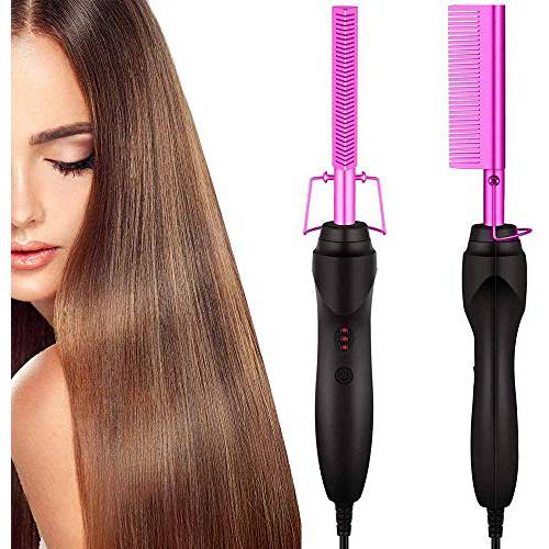 Hot Comb,Electric Heating Comb,Hot Comb Hair Straightener,Ceramic Comb Security Portable Curling Iron Heated Brush,Multifunctional Copper Hair Straightener Brush Straightening Comb (purple)