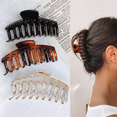Hair Claw Clips for Thick Hair - 3pcs 4.3’’ ABS Nonslip Jumbo Hair Clips Strong Hold Hair Jaw Clips Big Hair Clips French Design Hair Styling Accessories for Women Girls(3 Packs)