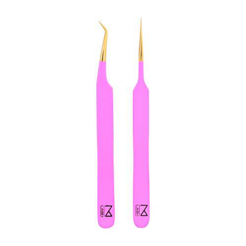 M Lash - Volume & Straight Tweezer Set For Eyelash Extensions (Pink)