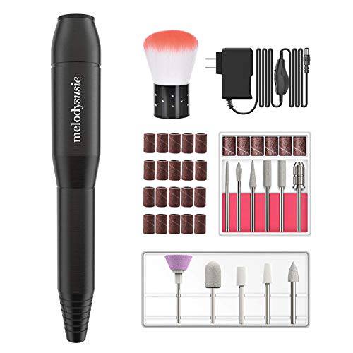 MelodySusie Electric Nail Drill Machine 11 in 1 Kit, Portable Electric Nail File Efile Set for Acrylic Gel Nails, Manicure Pedicure Tool with Nail Drill Bits Sanding Bands Dust Brush, Black
