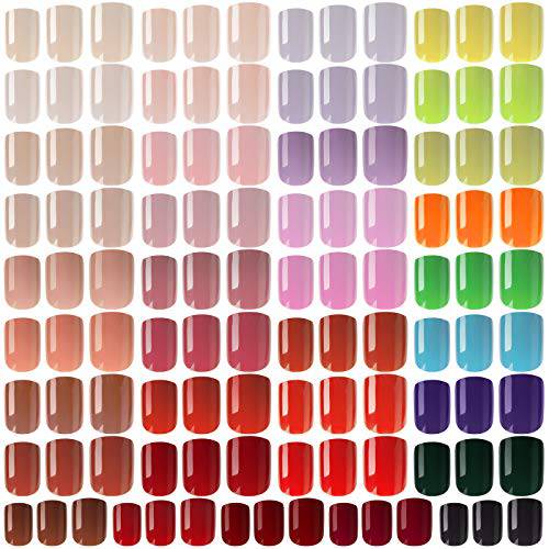 888 Pieces Colorful Short False Nails for Women Square Artificial Fake Nail Full Cover Coffin Press on Nails Colorful 37 Sets Full Cover Short Acrylic Nails (Bright Colors)