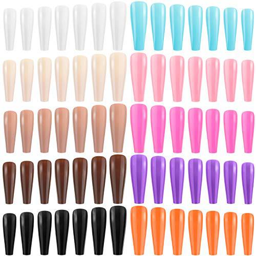 240 Pieces Extra Long Press on Nails Ballerina Coffin False Nails Solid Color Full Cover Fake Nails Artificial Acrylic Nails for DIY Nail Design Salon Women Girls (Fresh Pattern)