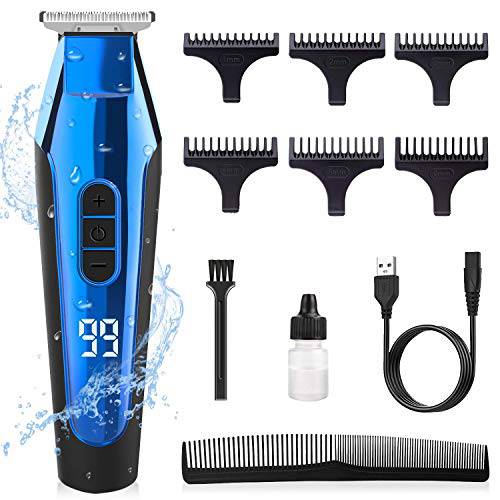 Hair Clippers for Men, Professional Cordless Clippers for Hair Cutting, Jsonfree Beard Trimmer & Grooming Kit with 6 Guide Combs, USB Rechargeable LED Display and IPX7 Waterproof (Blue)