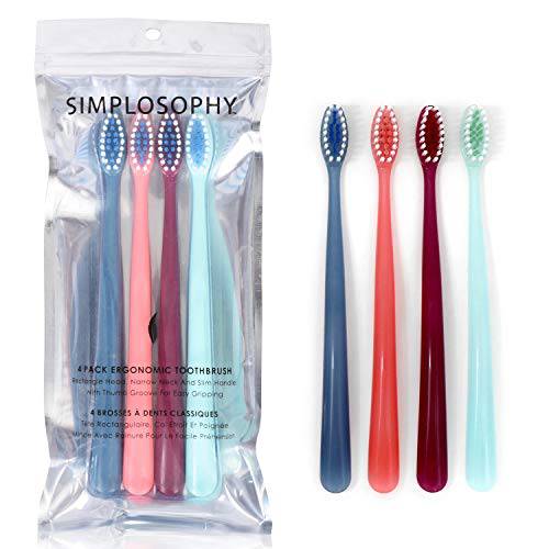Pack of 4 Dentist Approved Simplosophy Toothbrushes, for clean teeth and guaranteed whiter smile