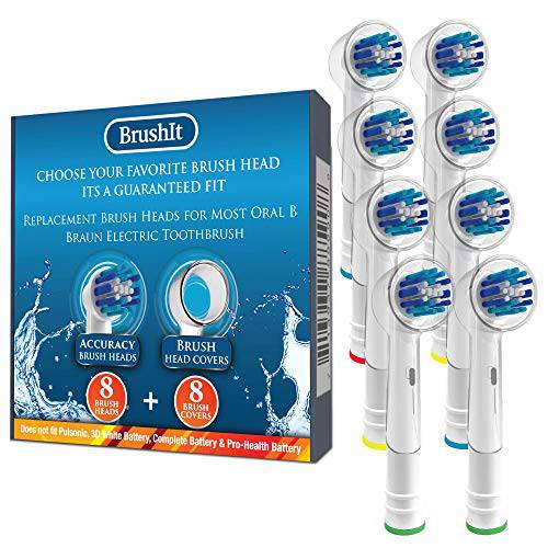 BrushIt 16 Pack Replacement Heads Including Protective Covers Compatible with Oral B Replacement Heads for Electric Toothbrush (16 Pack + Covers)