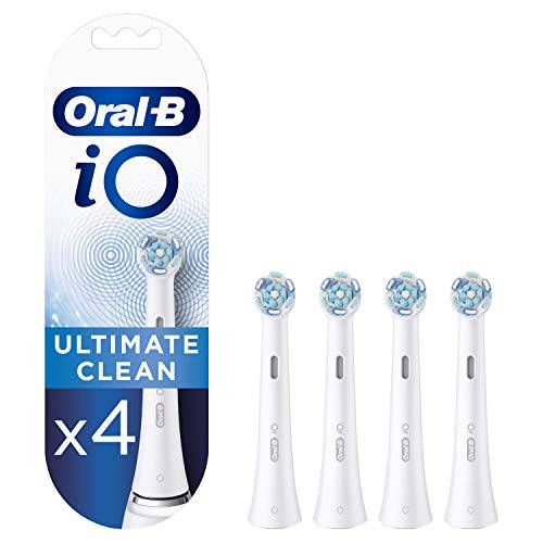 Oral-B iO Ultimate Clean Electric Toothbrush Head, Twisted & Angled Bristles for Deeper Plaque Removal, Pack of 4, White