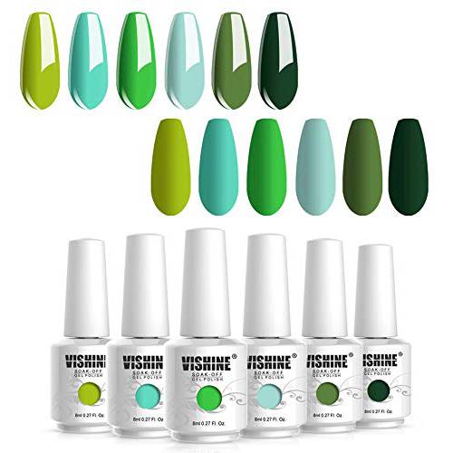 Vishine 6Pcs Soak Off LED UV Gel Nail Polish Varnish Nail Art Starter Kit Beauty Manicure Turquoise Green Collection Set 8ml