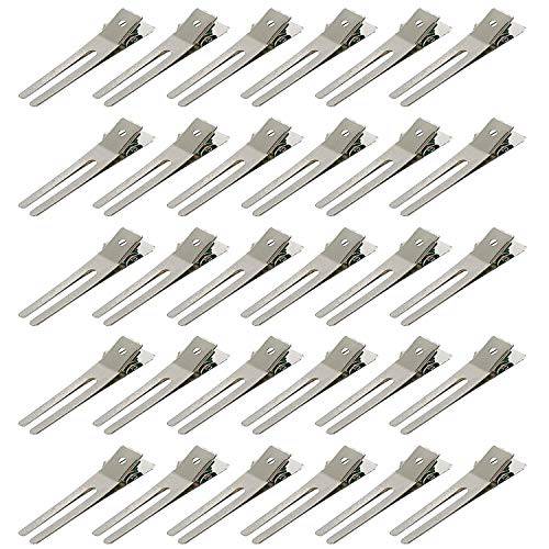 100 Pcs Hairdressing Double Prong Curl Clips 1.8 Curl Setting Section Hair Clips for Hair Bow Great Pin Curl Clip, Styling Clips for Hair Salon, Barber, Silver.