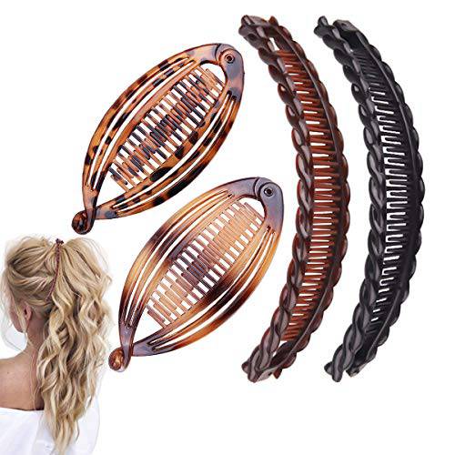 Aaiffey 4pcs Banana Hair Clips Vintage Clincher Combs Tool for Thick Curly Hair Accessories Fishtail Hair Clip Combs Double Banana Clip Set for Women Girls