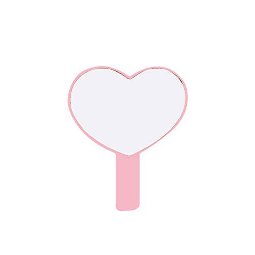 BinaryABC Heart Shaped Handheld Mirror Travel Makeup Cosmetic Hand Mirror(Pink)