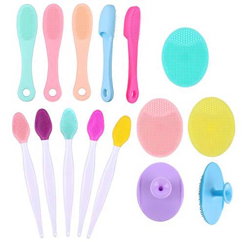 Yebeauty Silicone Facial Cleansing Brush Set of 15, 5pcs Face Scrubber, 5pcs Nose Blackhead Remover and 5pcs Double-Sided Exfoliating Lip Brush Lip Exfoliator Tool for Skincare
