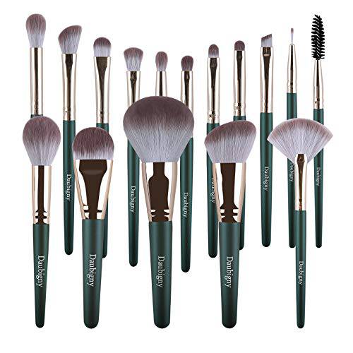 Makeup Brushes, Daubigny 16Pcs Complete Green Premium Synthetic Makeup Brush Set with Professional Foundation Brushes Powder Concealers Eye shadows Blush Makeup Brush for Perfect Makeup