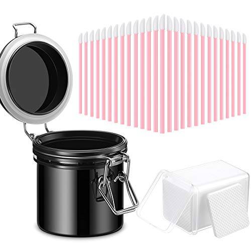301 Pieces Lash Extension Supplies Kit, Includes Eyelash Glue Container Storage Tank, 200 Glue Wiping Cloth and 100 Disposable Lip Brushes for Lash Extension, Grafting Eyelash Supplies (Black)