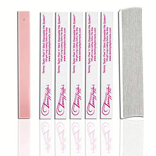 Tammy Taylor Peel ’N’ Stick Finger Nail Files | Long-Lasting & Disposable Zebra 100 Grit Files with Emery Board | Replaceable, Travel-Friendly Size | Professional Acrylic Files | 10 Pack