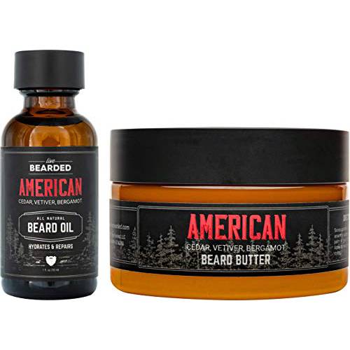 Live Bearded: Beard Oil and Beard Butter Grooming Kit - American - All-Natural Ingredients with Shea Butter, Argan Oil, Jojoba Oil and More - Beard Growth Support - Made in The USA