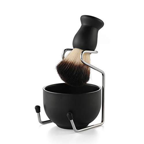 Aethland Shaving Brush Set for Men, Hair Shaving Brush with Solid Wood Handle, and Dia 3.1 inches Stainless Steel Shaving Bowl, Shaving Stand for Wet Shaving