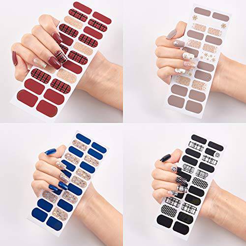 Lumitale Nail Stickers Full Wraps, Self Adhesive Nail Polish Strips with Glitter Style and Colorful Designs, DIY Nail Wrap Stickers for Women Girls, 8 Sheets 176 Pieces