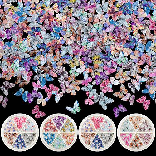 PAGOW 120pcs 3D Acrylic Butterfly Charms for Nails, 18 Colors Butterfly Nail Glitter Sets, Novel Design Acrylic Butterfly Nail Charms for Nail Art Decoration & DIY Crafting Design