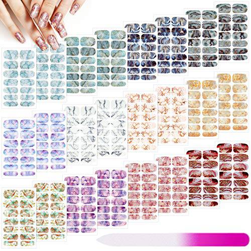 336 Pieces 24 Sheets Full Wrap Nail Polish Stickers Nail Strips Self-Adhesive Gel Nail Strips Art Decals with Nail File for Home Women Girls DIY Nail Decorations(Classic Style)