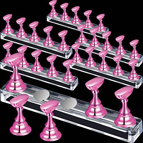 6 Sets Nail Tips Stand Holder Acrylic Nail Tips Practice Display Stand Magnetic Nail Art Holder Manicure Finger Training Stands for DIY Nail Salon (Light Pink)
