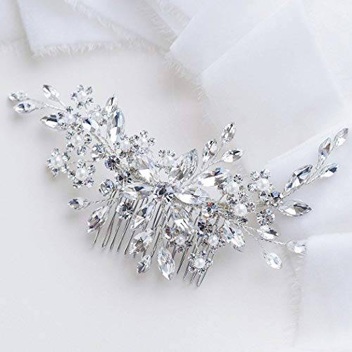 Catery Flower Crystal Bride Wedding Hair Comb Hair Accessories with Pearl Bridal Side Combs Headpiece for Women (Gold)