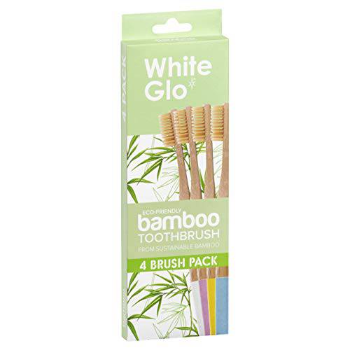 White Glo Eco Friendly Sustainably Sourced Bamboo Toothbrush, Premium Deep Cleaning BPA Free Soft Bristles for a Healthier Teeth & Gums & Whiter Smile, Environmentally Friendly & Biodegradable - 4 Pk