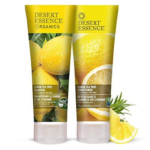 Desert Essence Lemon Tea Tree Shampoo & Conditioner Bundle - 8 Fl Ounce - Clarifying For Oily Hair - Essential Oils - Strengthen & Protect Hair - Effective Cleansing