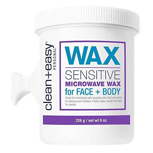 Clean + Easy Sensitive Microwave Wax, Soft Wax for Facial and Full Body Waxing, Non-Strip Hair Removal Treatment for Sensitive and Delicate Skin, 8 oz