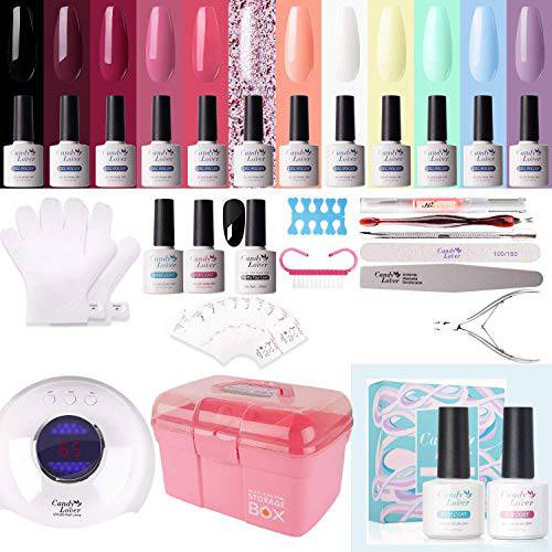 Gel Nail Polish Kit with 36W Lamp - Candy Lover 10ml Macaroon Colors with Base Top Coat Matte Top UV/LED Nail Gel Polish Set, Summer Autumn Nail Art Accessories Free Storage Box Starter Gift SK-01