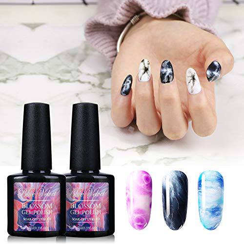 Blue Velvet Blossom UV Nail Gel Polish Soak Off Painting Blooming Gel Nail Lacquer Requires Curing Under UV/LED Lamp DIY Transparent Flower Nail Art at Home 2 Pack 10ml