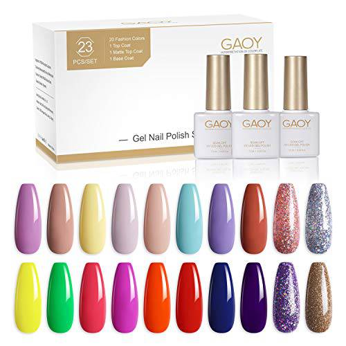 GAOY 23 Pcs Jelly Gel Nail Polish Kit, Nude Clear Pink Colors Gel Polish Set with Glossy & Matte Top Coat and Base Coat for Nail Art DIY Manicure and Pedicure at Home
